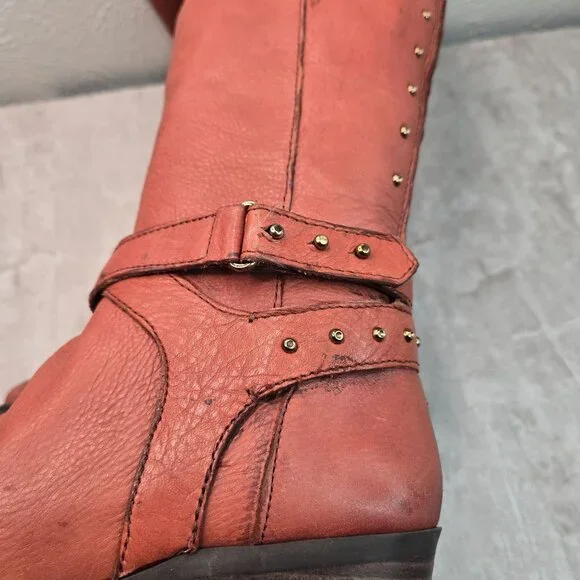 Vince Camuto Equestrian Boots 7.5 Brown Leather Knee High Studded Western Riding - Picture 11 of 14